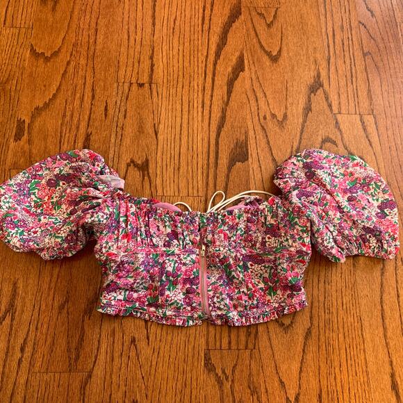 For Love & Lemons Floral Bustier Crop Top | Purple Pink Multi | Size Small - Picture 6 of 9